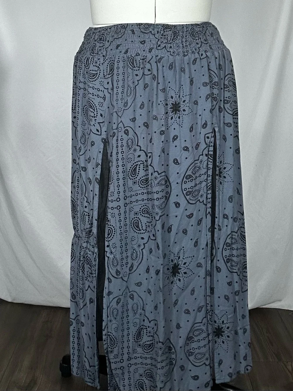 Blue Paisley Smocked Maxi Skirt